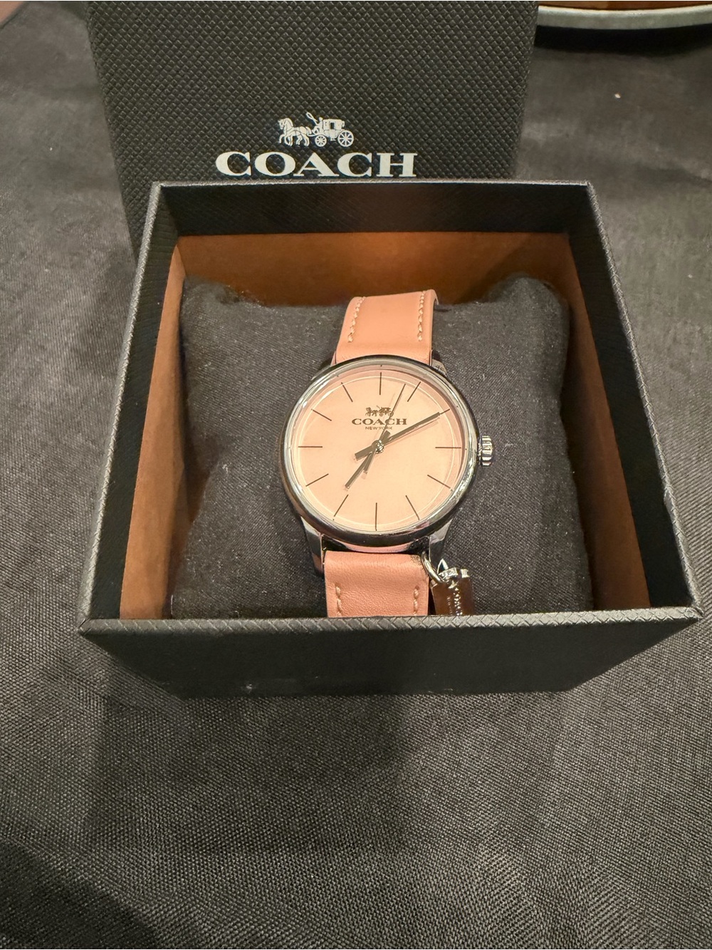 COACH Pink Leather Strap Women's Watch with Silver Case